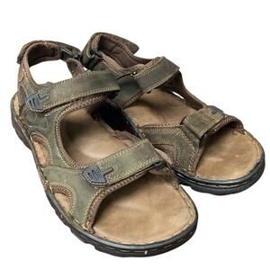 Jousen Mens 13 Brown Sandals Faux Leather Open Toe Hook Loop & Fastener Shoes